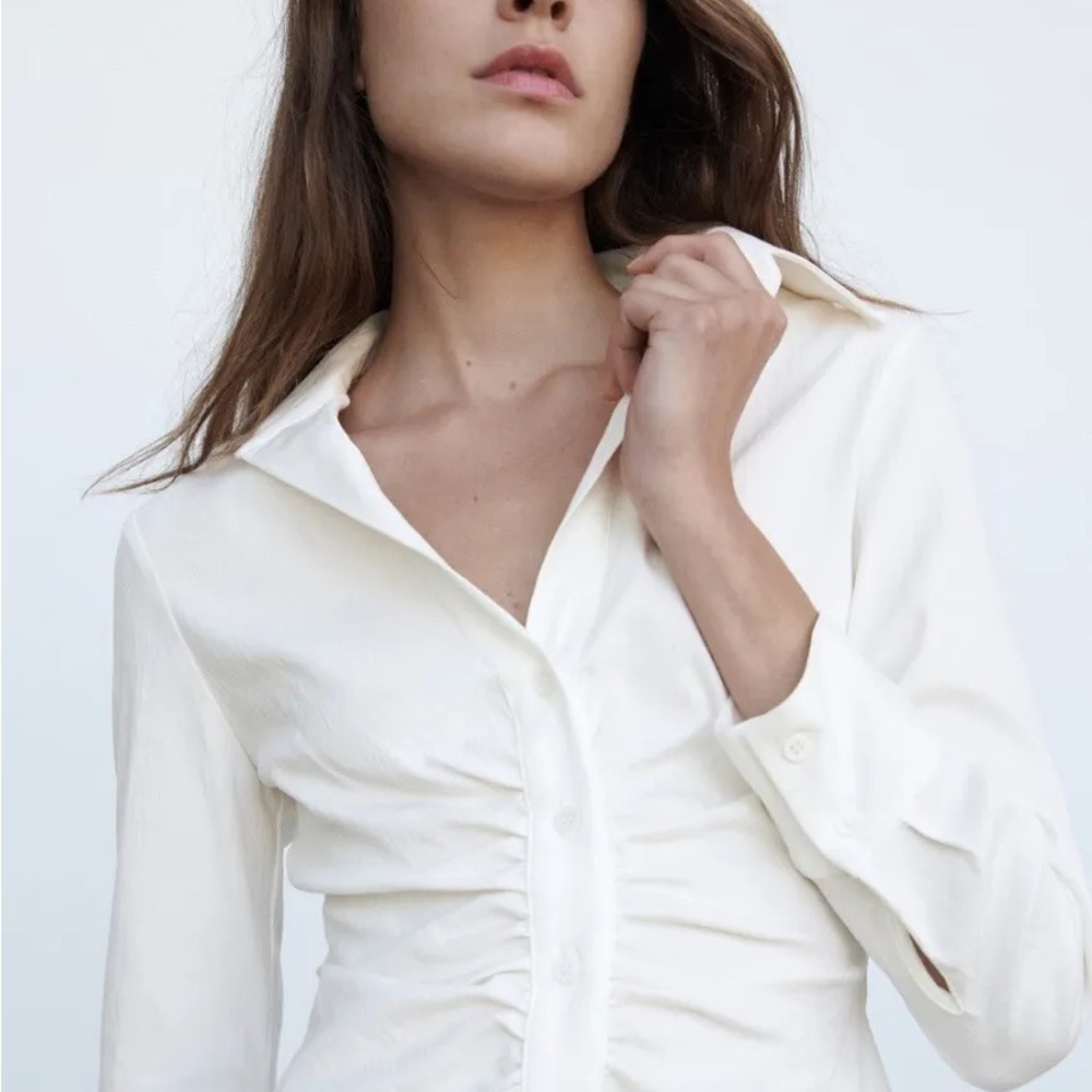 Zara Fitted White Button-Down Shirt Women's Size XL Crisp Classic Chic